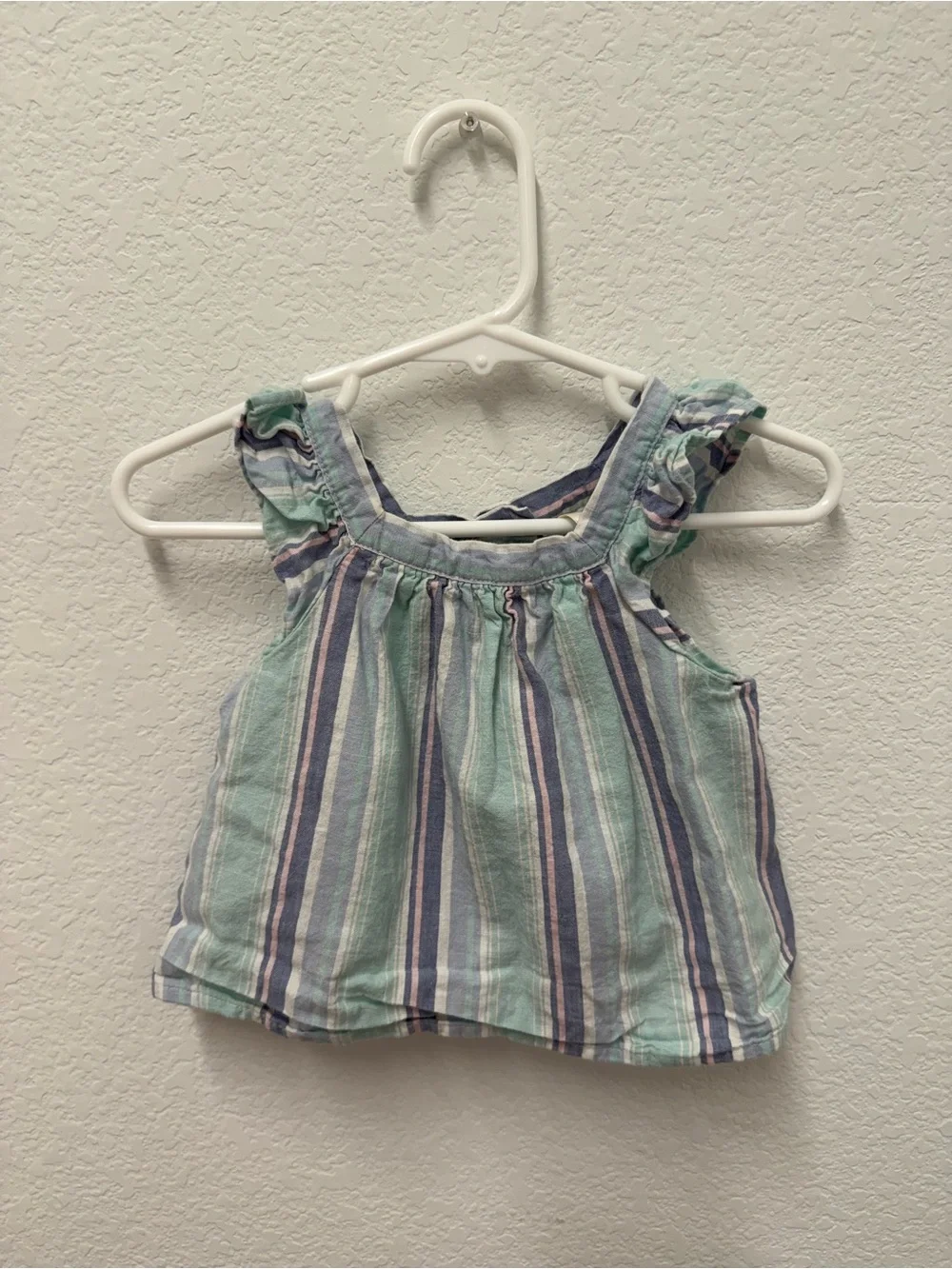 OshKosh B'gosh Striped Ruffle Tank - Mint, Navy & Cream